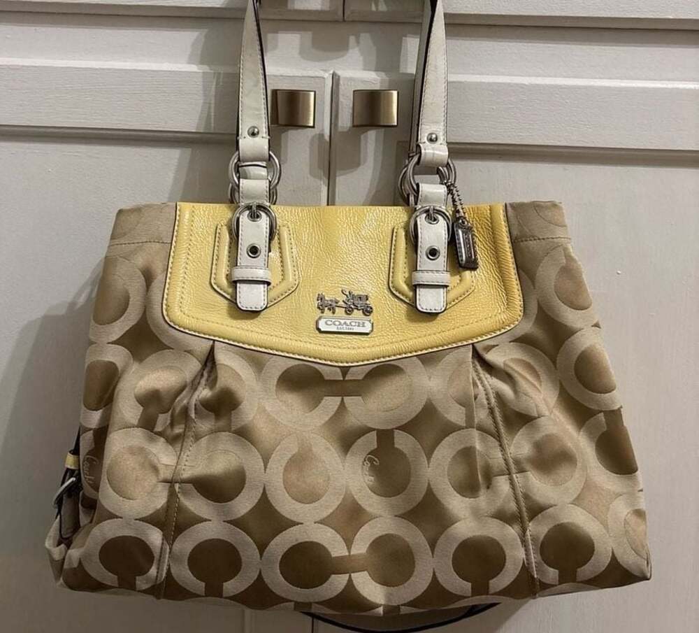Coach Penelope Signature Carryall Handbag‎ Khaki Yellow 14578
